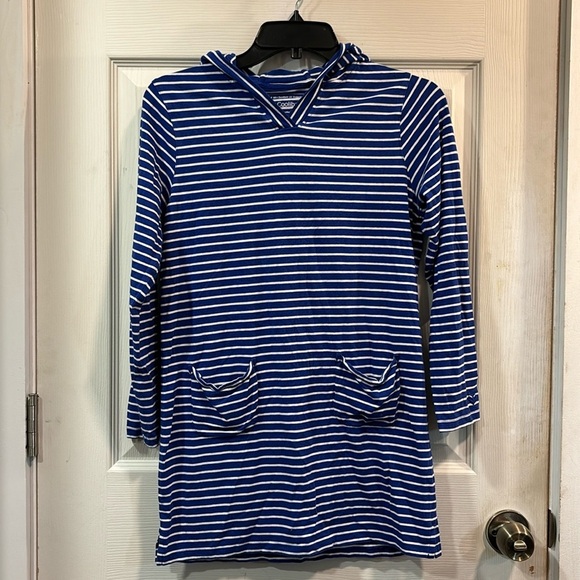 Coolibar UFP 50+ Catalina Beach Cover-Up Dress Nautical Blue White Stripes L - Picture 1 of 9